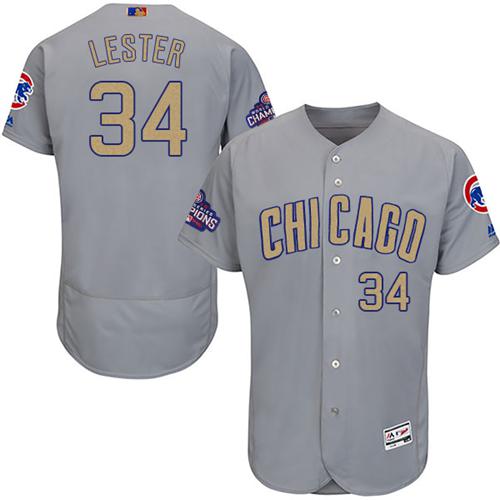 Cubs #34 Jon Lester Grey Flexbase Authentic Gold Program Stitched MLB Jersey - Click Image to Close